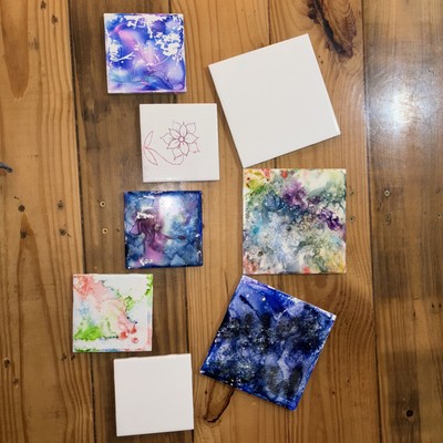 Water colored Ceramic Tiles (handmade painted).