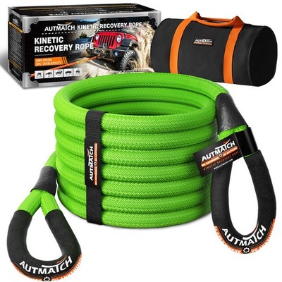 AUTMATCH 1'' × 20 ft Kinetic Recovery Tow Rope 48000Lb Heavy Duty, Green