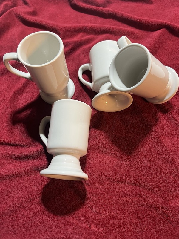 Set of 4 Plain White Chunky Ironstone Pedestal Cups.  Made in USA.