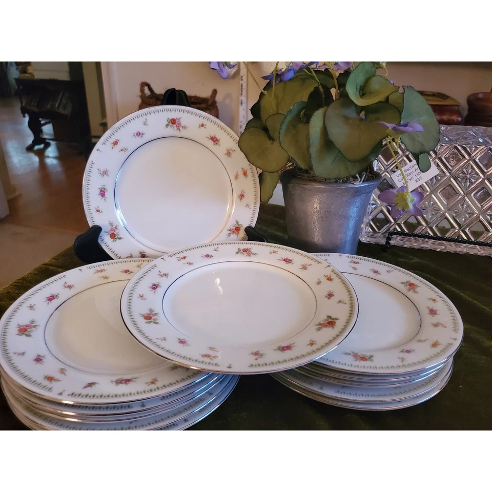 Platos de porcelana floral Abingdon de colección, juego de 12, platos de pan/desierto, rosas rosas rosadas Foto 4 de 4