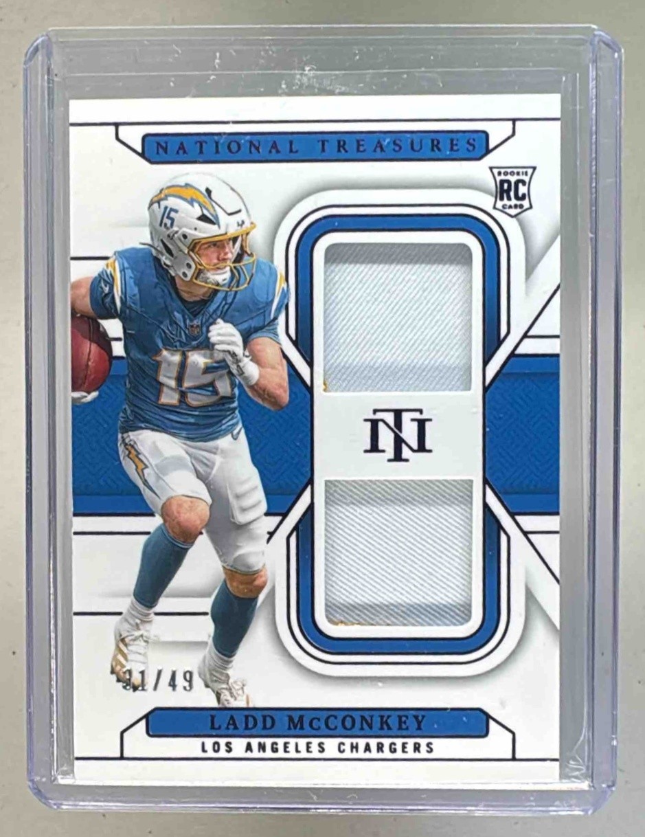 Ladd McConkey 2024 National Treasures #RDM-LMY Purple Rookie Dual Patch RC /49