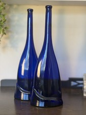 Unusual Collectible VERY Tall 19" Cobalt Blue Glass Bottle Set Of 2