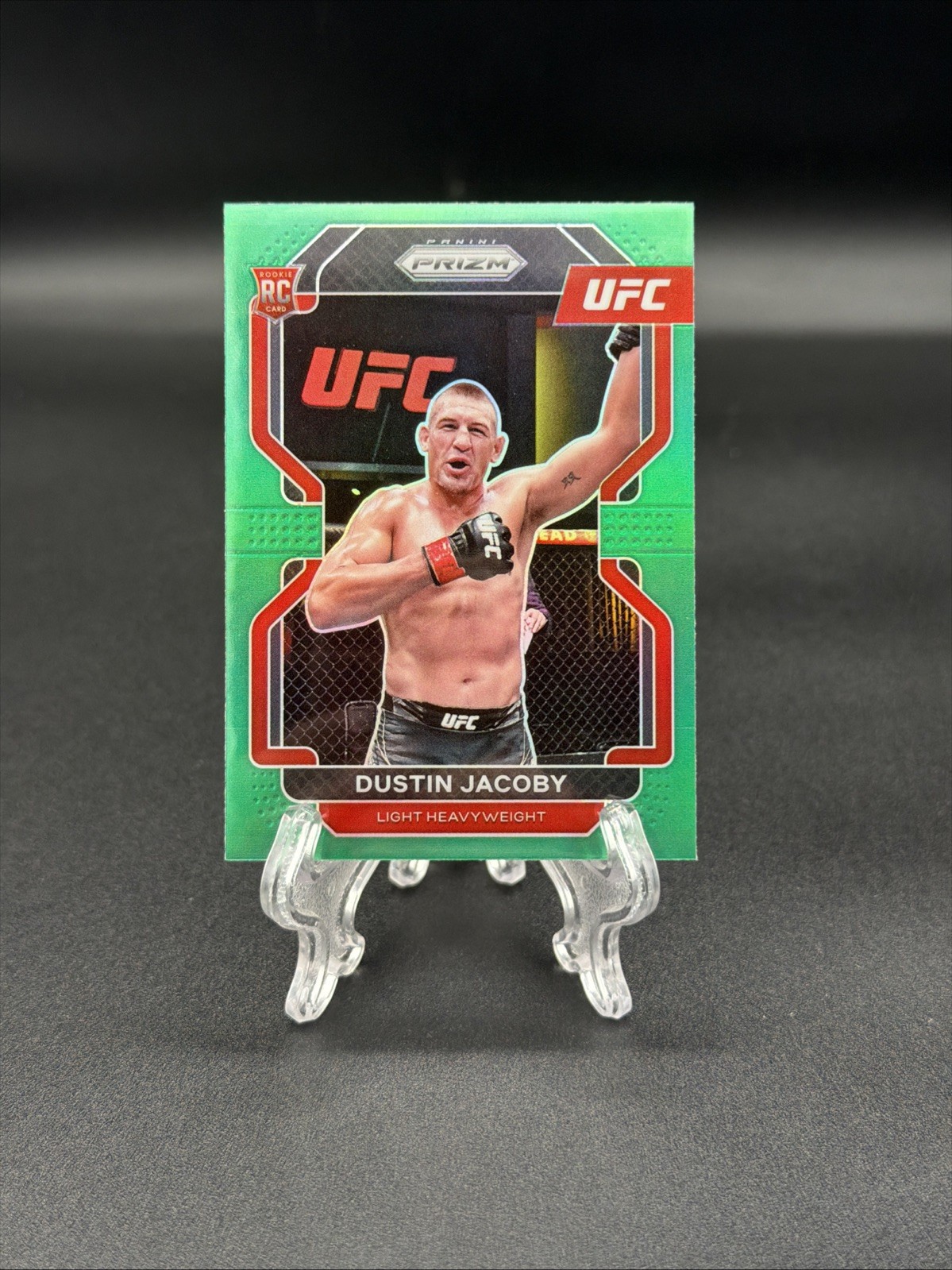 2022 Panini Prizm UFC Dustin Jacoby RC Rookie Green Prizm Clean Mint #123