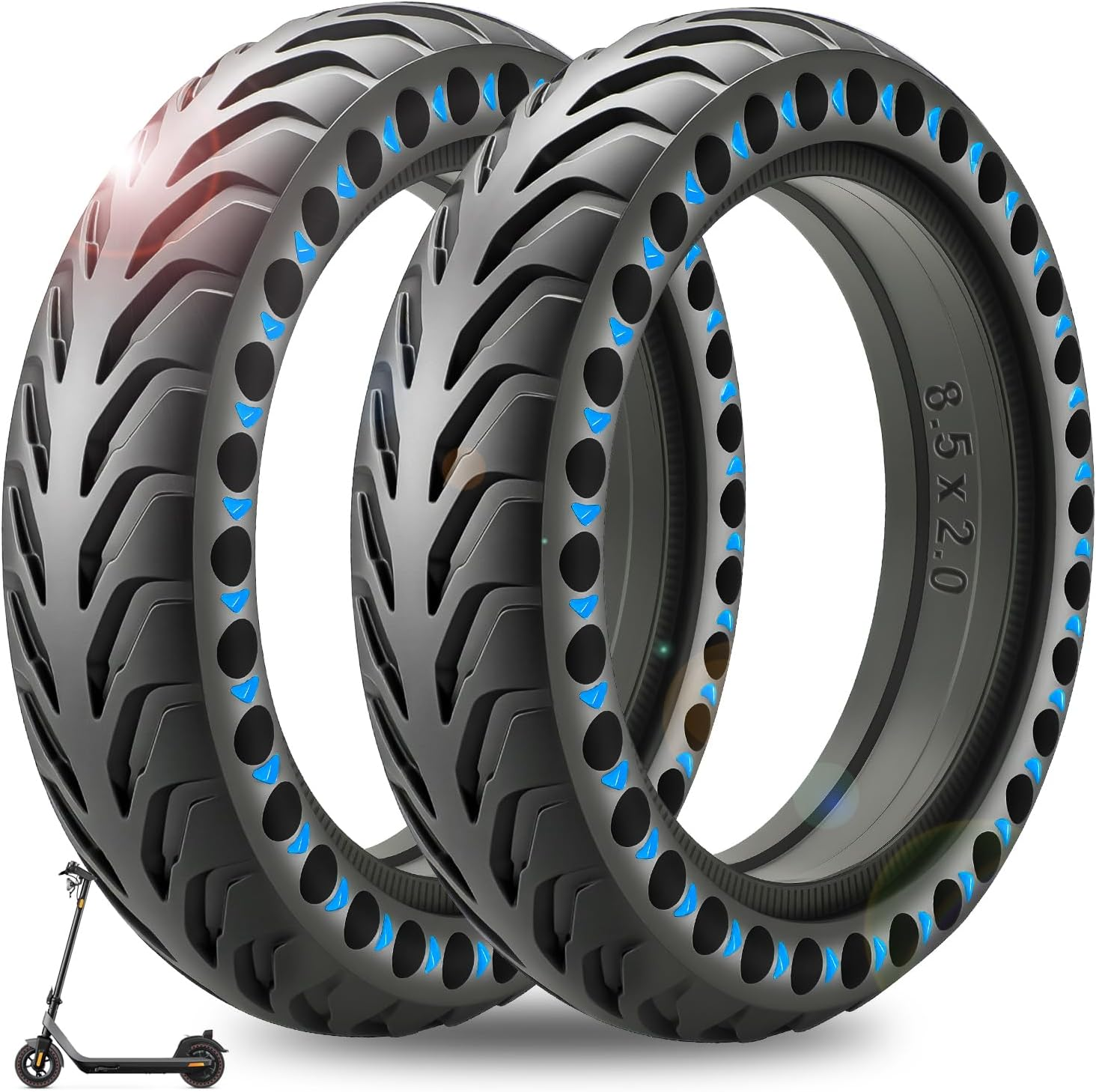 2PCS Upgrade 50/75-6.1 Scooter Off-Road Solid Tires 8.5X2 Inches Tires ...