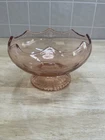 Vintage Pink Floral Etched Depression Glass Bowl