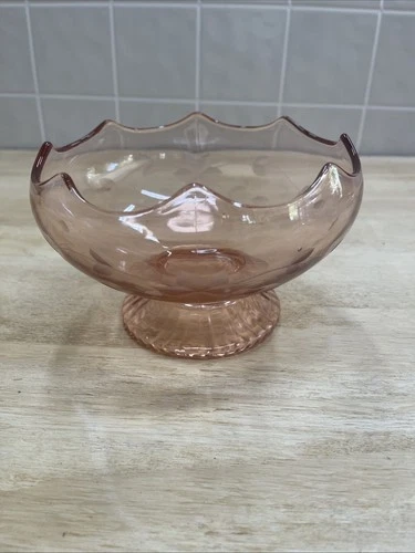 Vintage Pink Floral Etched Depression Glass Bowl