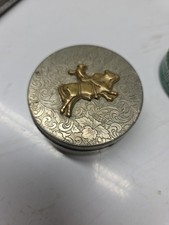 Antique German Silver Round Pill  Snuff Box With Bull Figure Lid And Monogram