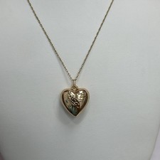14k Solid Yellow Gold Link Chain Necklace With Heart Pendant