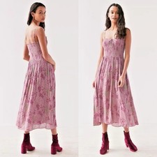 Urban Outfitters Kimchi Blue Smocked Midi Dress Purple Floral Lightweight Flowy