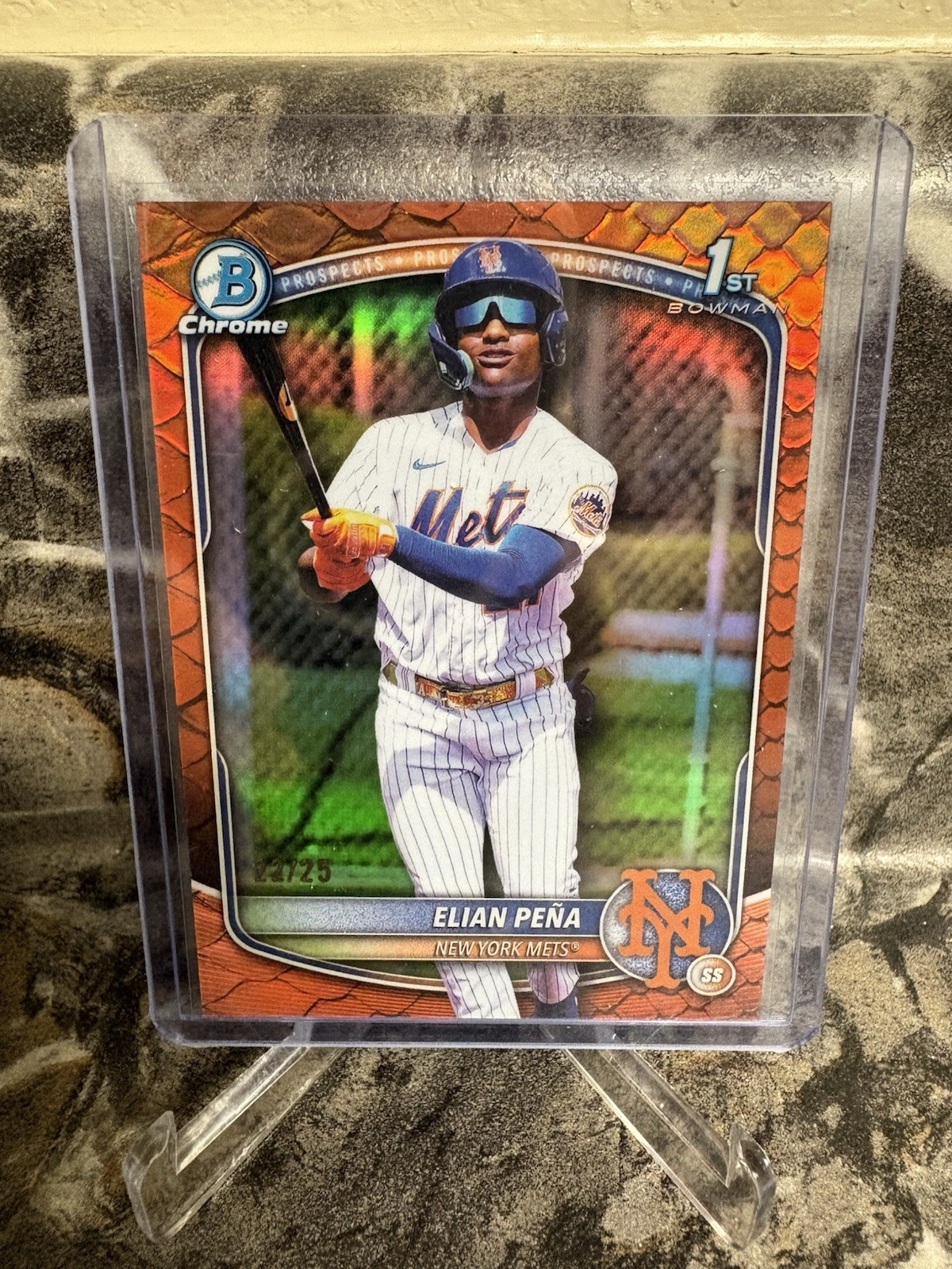 Elian Pena 2025 1st Bowman Chrome Orange Reptilian Refractor #BCP-155 Mets /25