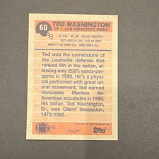 Topps 1991 Ted Washington San Francisco 49ers #60 Rookie Football Card. rookie card picture