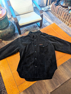 Schott N.Y.C. Men's Black Suede Button-Front Shacket Jacket, Size L