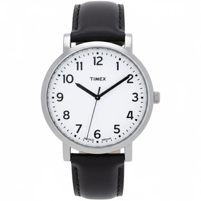 Timex Weekender TW2U84400 White Dial Black Leather Strap 42mm Quartz Watch - New
