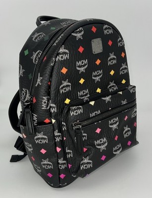 Authentic NWT MCM Stark Spectrum Diamond Visetos Backpack Black Multicolor 