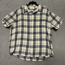 The Normal Brand Shirt Mens XXL Blue Ivory Plaid Button Up Short Sleeve Casual