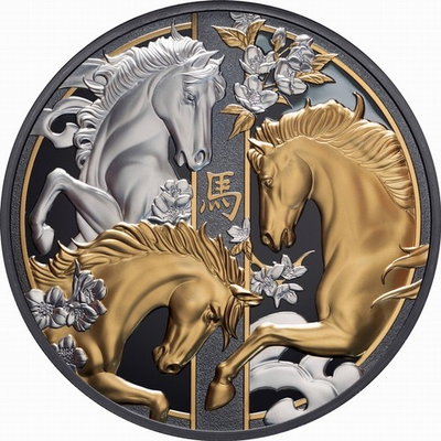 #ad Niue 2026 YEAR of the HORSE—Three Stallions $10 5 Oz Silver Gilded BLACK PROOF $568.88