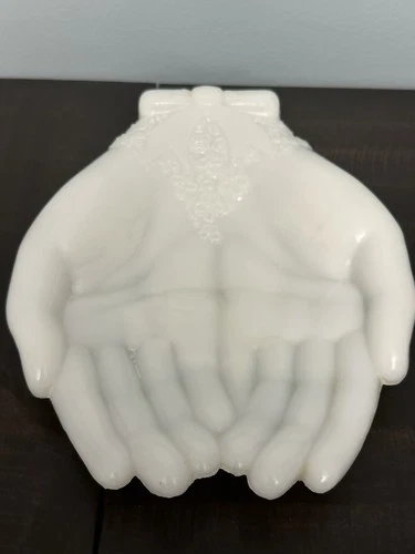 Vintage White Milk Glass Avon Open Hands Soap Dish Trinket Jewelry Holder