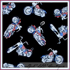 BonEful Fabric FQ Cotton American Flag Star Red White Blue B W Motorcycle Bike S