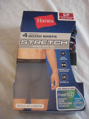 Men's 4 Hanes Boxer Briefs Regular Length Asst. Color Size Small 28''-30'' 