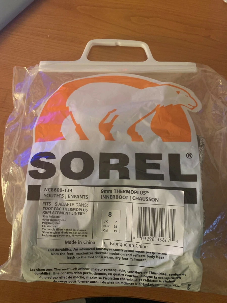 Sorel Yoot Pac Thermoplus Liner Kids Youth Size UK 7 EU 25 NC8600 139 Snow
