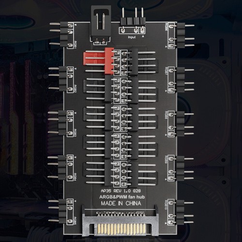 2 in 1 Fan Controller 12V 4PIN PWM SATA Power Cooling Fan Hub 10 Way for PC Case - Afbeelding 7 van 12