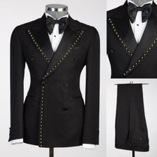 Men's Wedding Groom Pearls Suits Slim Fit Double Breasted Peak Lapel Business