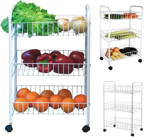 Storage Vegetable cart With Wheels 2/3/4 Tier Fruit Trolley Basket Rack Kitchen - Picture 13 of 20
