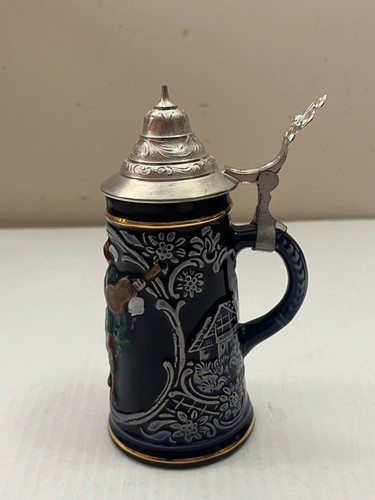 Vintage Cobalt Blue Dancing Couple DBGM Small Lidded Beer Stein Mug 5.5" Germany - Picture 2 of 6