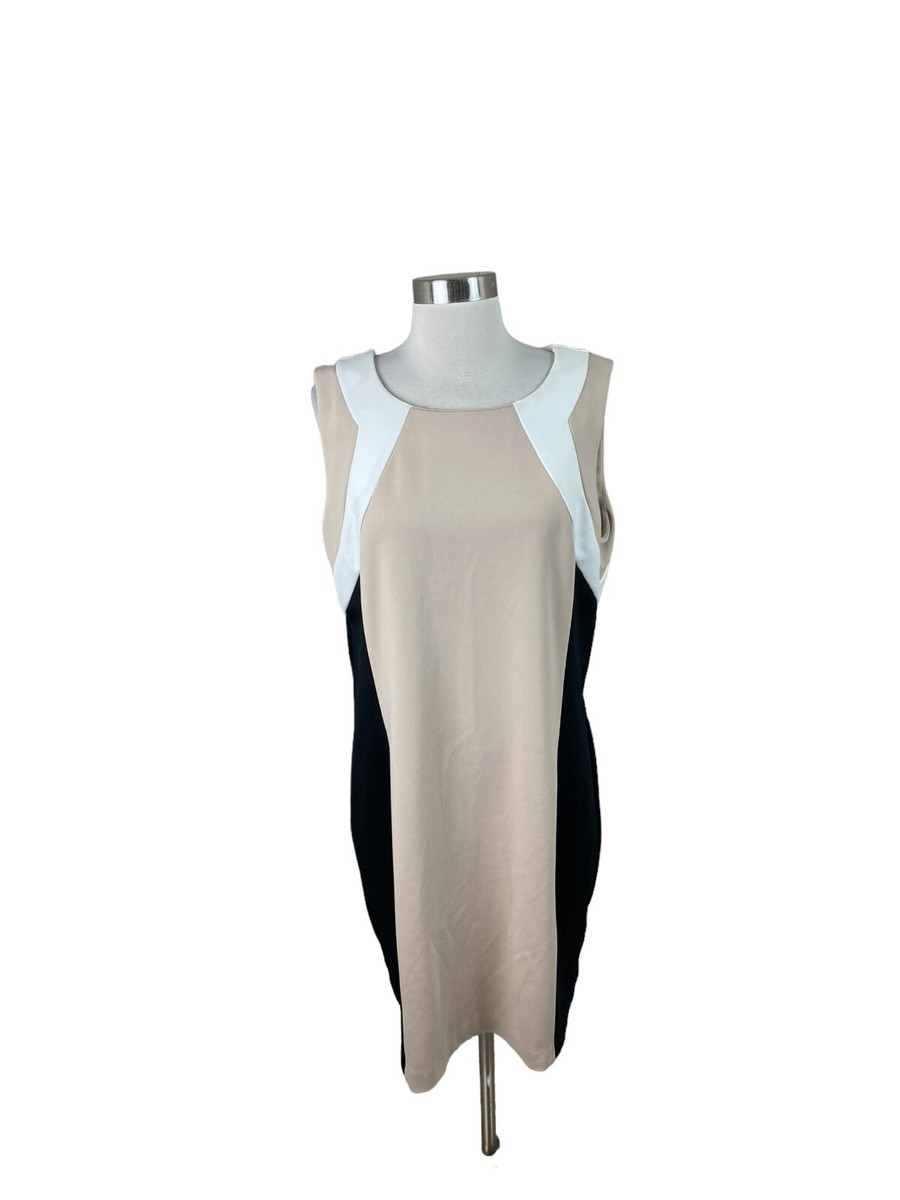 Calvin Klein NEW 16 Black Tan Colorblock Ponte Knit Career Sheath Dress