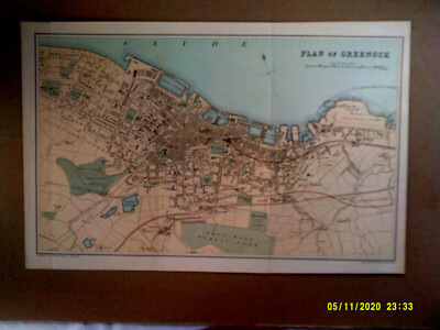 Antique Map. PLAN OF GREENOCK. Pub'd Bartholomew. c1885. VG.