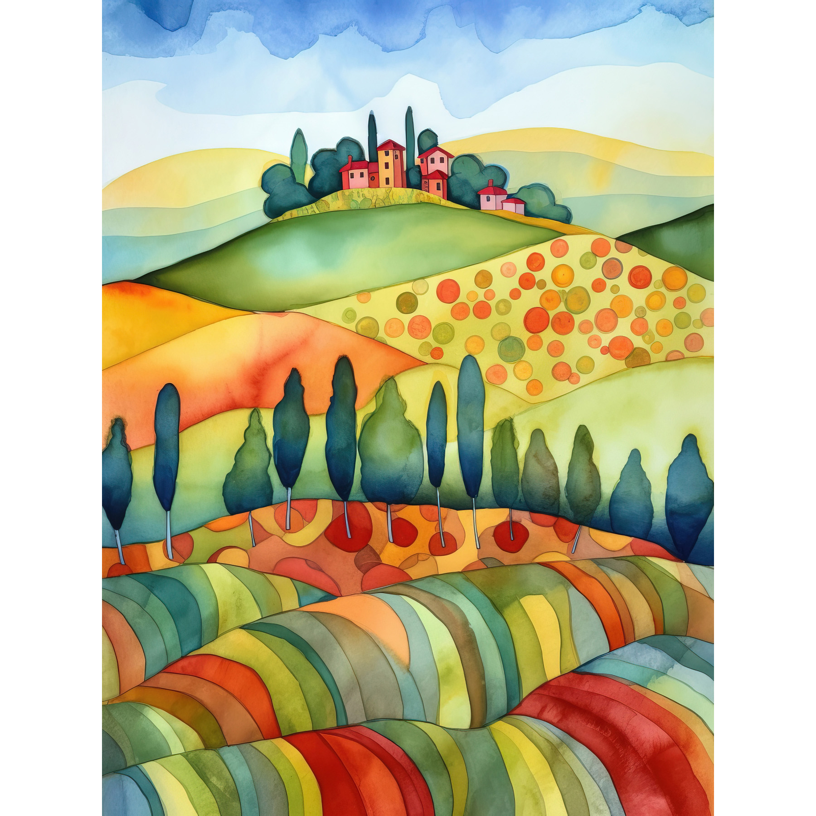 Tuscany House Landscape On Hill Modern Folk Art Huge Wall Art Poster Print Giant