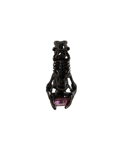 Ladies Sterling .925 Double Skeleton Pink Stone Ring Size 5 Small Gothic Skull - Picture 4 of 6