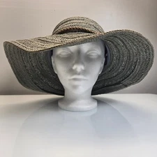 Sun 'N' Sand Sun Hat Wide Brim Blue Grey Floppy Adjustable Boho Beach Packable