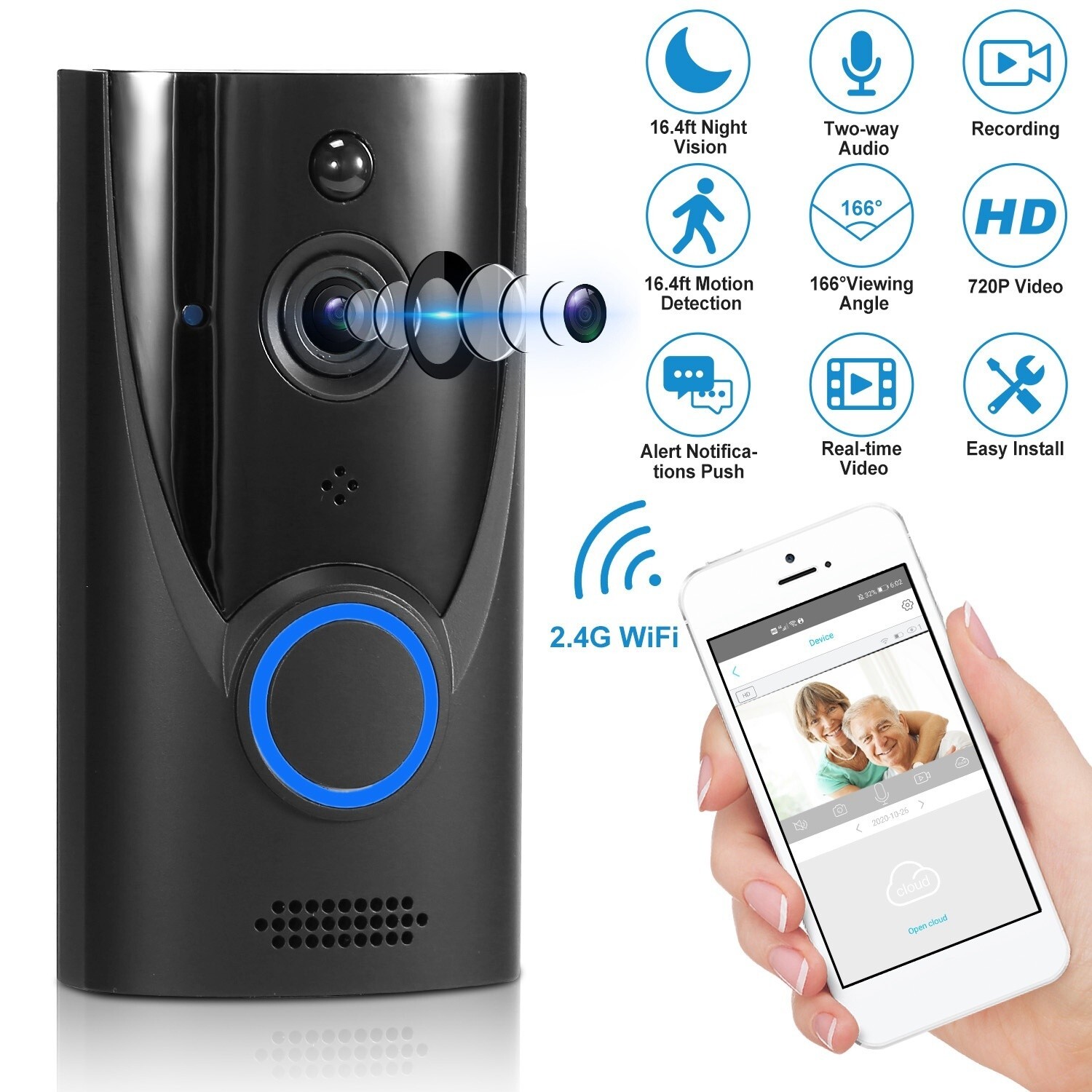 Wireless WiFi Video Doorbell with PIR Motion Detection Smart Security Camera-image
