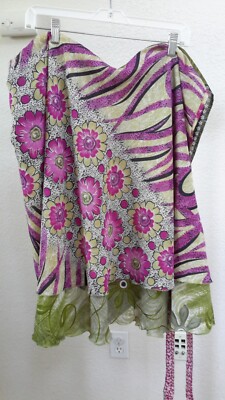 Jakkuza One Size Wrap Around Shiffon Skirt Reversible Two Layer  Boho 29'' Length