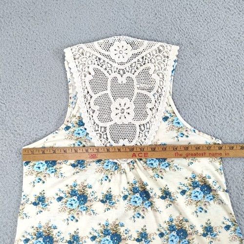 Y2K Fairygoth Grunge Lace Back Tank Top Floral Cream Blue Women XL Button USA - Picture 9 of 15