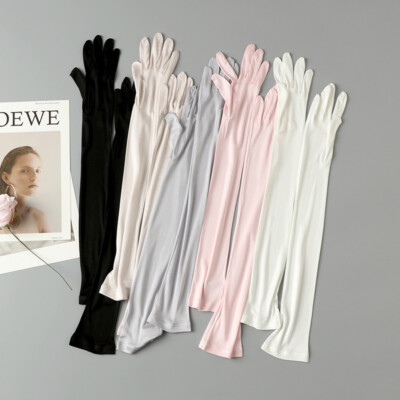 100% Mulberry Silk Gloves 58cm Long Waist Mittens Women Sun-protection Gloves