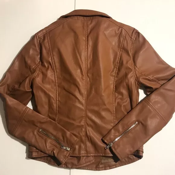 Women's Faux Leather Biker Jacket Tan Size Medium - Image 4 of 4