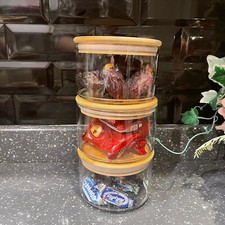 3 Tier Glass Stackable Kitchen Storage jars Set Tea Coffee Sugar Jars canisters 