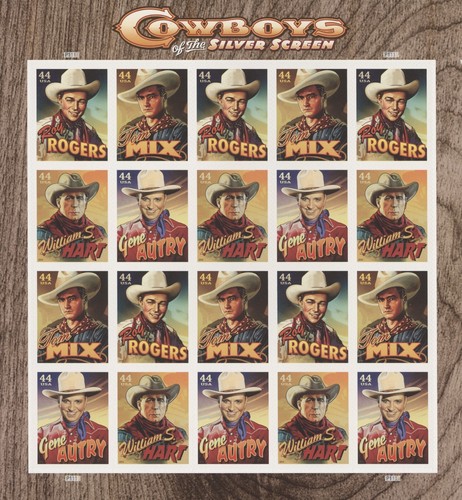 2010 Cowboys of the Silver Screen 44 ¢ feuille de timbre neuf dans son emballage d'origine, Scott #4446-4449 - Photo 1/1