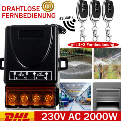 AC 2000W Funkschalter mit Fernbedienung 433MHz Wireless Licht Schalter 230V DE.