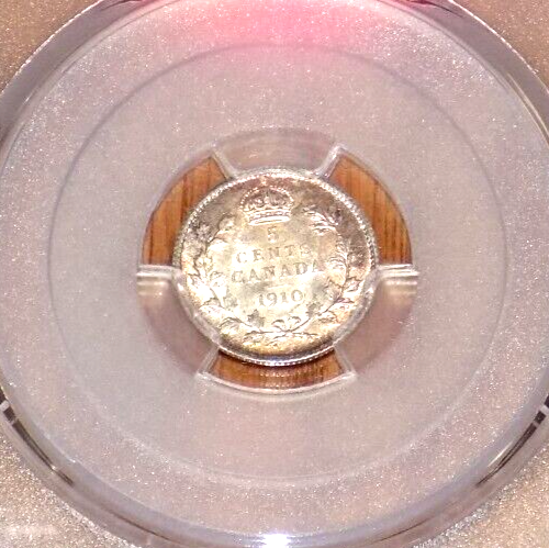 1910 Canada Edward VII. Silver 5 Cents Coin Pointed Leaves KM-22 PCGS MS62 UNC - Picture 4 of 4