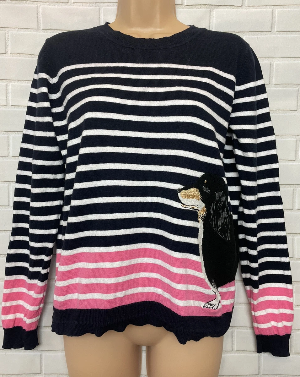 OASIS M 12 Blue Cross Blue Pink Stripe Sausage dachshund Dog Jumper Top