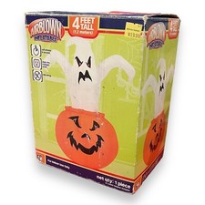 Halloween Gemmy 4 FT Lighted Ghost in Pumpkin Airblown Inflatable w/Box RETIRED