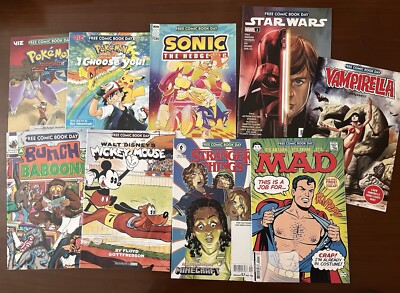 Free Comic Book Day Lot Mickey Mouse Mad Sonic Stranger Things Pokemon Star Wars