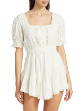 LoveShackFancy Tomasina Mini Dress in White Puff Sleeve Small Medium Peasant 