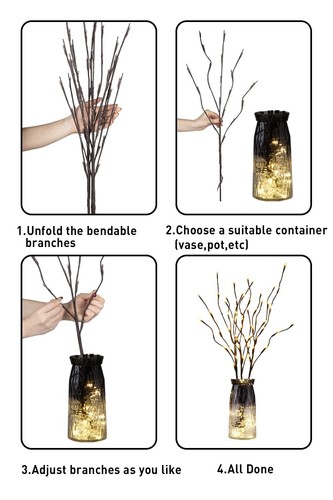 3PK Brown Lighted Twig Branches Pathway Light with 30" 60 LED Warm White Bulb... - Picture 6 of 9