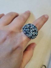 Signed Blue  Clear Crystal Sterling Silver Thailand 925 Size 7