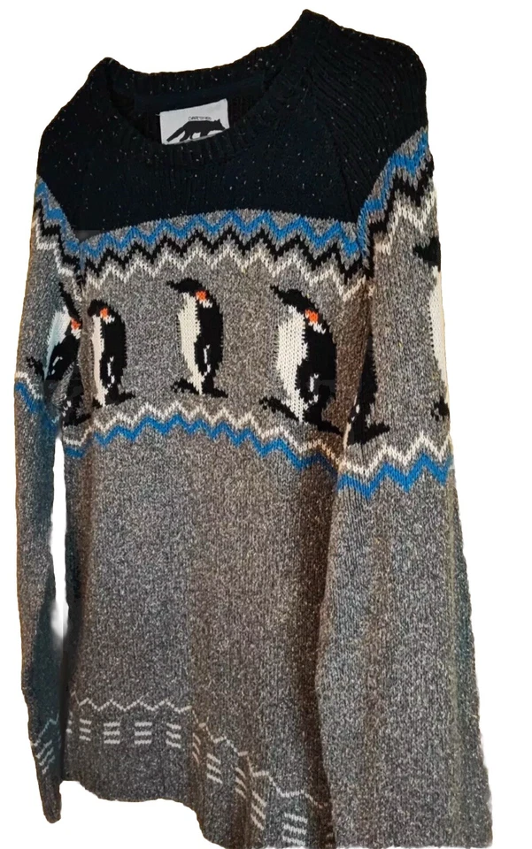 Suéter Urban Outfitters Personaje Héroe Pingüino Tejido Gris Mezcla Algodón Talla L Foto 2 de 4