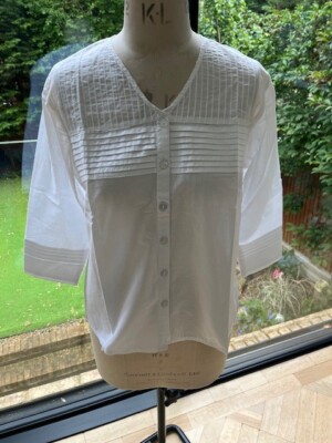stunning Lily Ella ladies white sz 18 Dearham 3/4 slv pleated cotton blouse